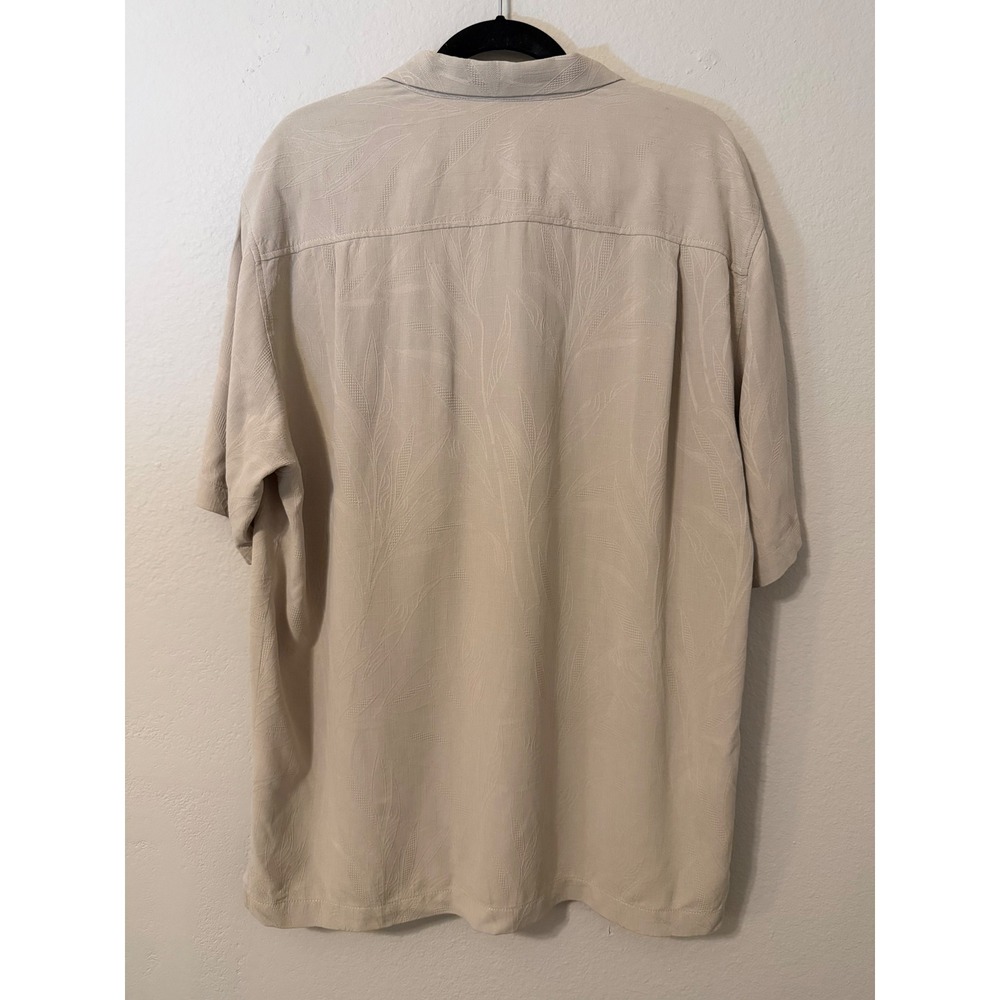 Tommy Bahama Mens Beige 100% Silk Jacquard Leaf Camp Shirt Medium - Picture 6 of 8